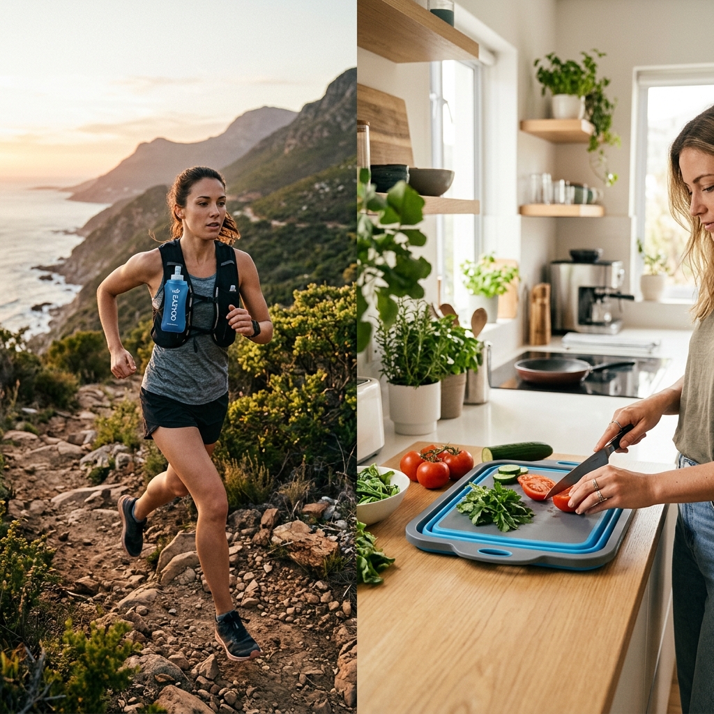 EAZYOO lifestyle — running outdoors and modern kitchen